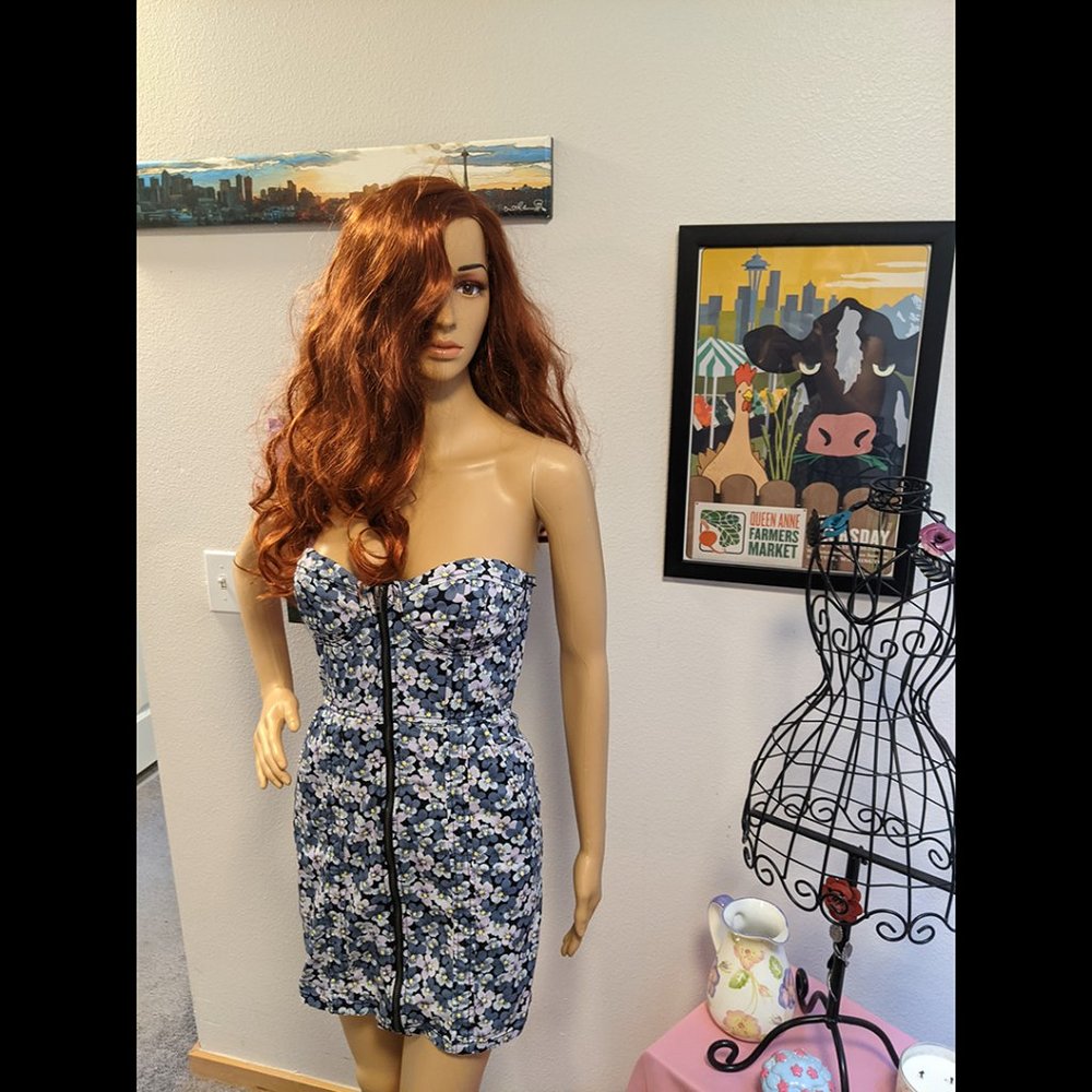 Divided by H&M Strapless Mini Bodycon Dress Blue Floral Size Small